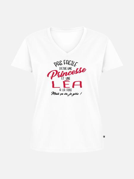 Princesse et Léa - T-shirt encolure en V Premium bio Femme - blanc