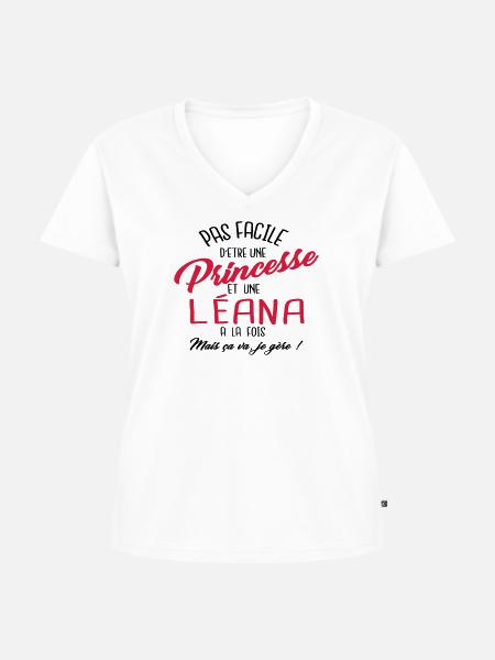 Princesse et Léana - T-shirt encolure en V Premium bio Femme - blanc