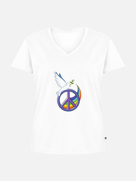 Friedenstaube Peacezeichen Frieden Regenbogen - Frauen Premium Bio T-Shirt mit V-Ausschnitt - Weiß