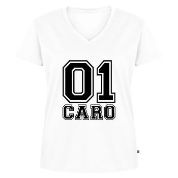 Caro - Name - Frauen Premium Bio T-Shirt mit V-Ausschnitt - Weiß - Vorne - AI Model Female 172 dark (172cm)