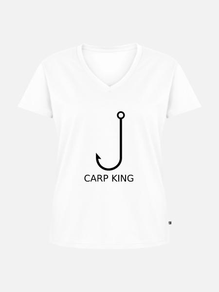 Carp King - Frauen Premium Bio T-Shirt mit V-Ausschnitt - Weiß
