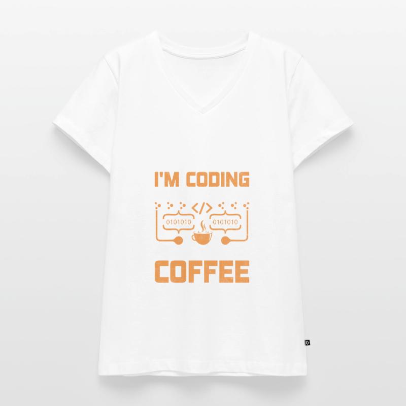 Café Codage Programmeur Codeur Développeur Nerd Coff T-shirt encolure en V Premium bio Femme