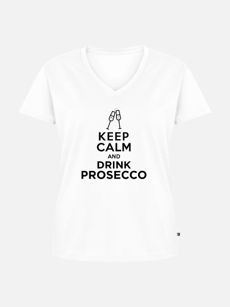 Keepcalm Prosecco Schwarz - Frauen Premium Bio T-Shirt mit V-Ausschnitt - Weiß