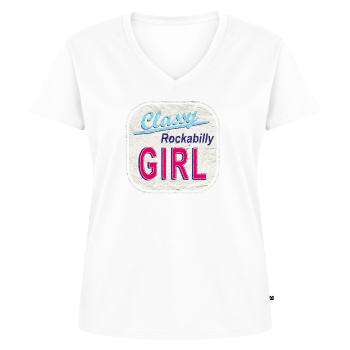 Classy Rockabilly Girl Vintage Logo - Frauen Premium Bio T-Shirt mit V-Ausschnitt - Weiß - Vorne - AI Model Female 172 dark (172cm)