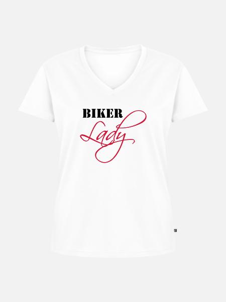 Biker Lady - Frauen Premium Bio T-Shirt mit V-Ausschnitt - Weiß