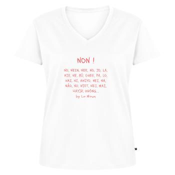 NEIN in allen Sprachen - Frauen Premium Bio T-Shirt mit V-Ausschnitt - Weiß - Vorne - AI Model Female 172 dark (172cm)