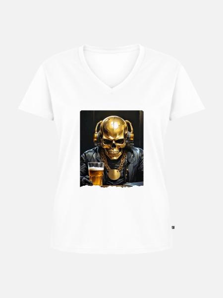 Bier Skull 0.7 - Frauen Premium Bio T-Shirt mit V-Ausschnitt - Weiß