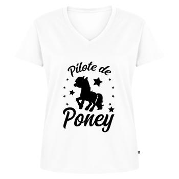 Pilote de Poney - T-shirt encolure en V Premium bio Femme - blanc - Devant - AI Model Female 172 dark (172cm)