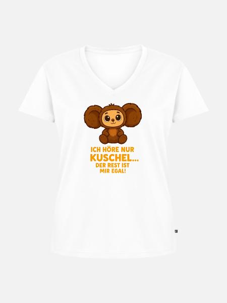 Kuschelbär mit Spruch - Frauen Premium Bio T-Shirt mit V-Ausschnitt - Weiß