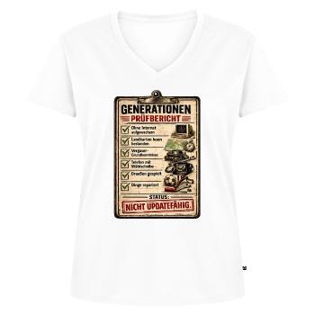 Generationenprüfbericht Retro - Frauen Premium Bio T-Shirt mit V-Ausschnitt - Weiß - Vorne - AI Model Female 172 dark (172cm)