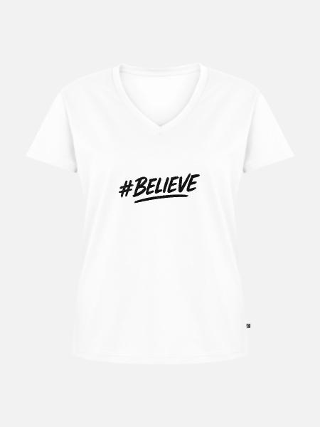 Believe Bold Brush Script - Frauen Premium Bio T-Shirt mit V-Ausschnitt - Weiß
