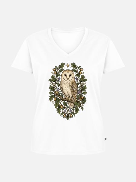 Waldwächter: Botanische Eule - Frauen Premium Bio T-Shirt mit V-Ausschnitt - Weiß