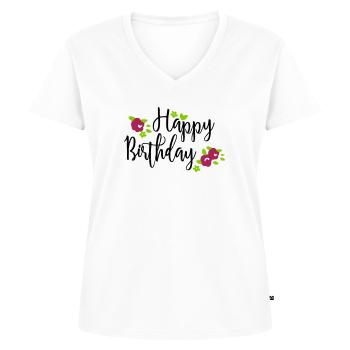 Fleurs Joyeux anniversaire - T-shirt encolure en V Premium bio Femme - blanc - Devant - AI Model Female 172 dark (172cm)