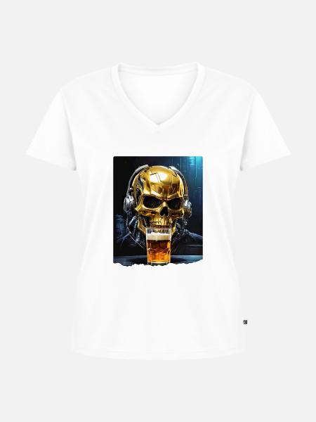 Bier Skull 0.1 - Frauen Premium Bio T-Shirt mit V-Ausschnitt - Weiß