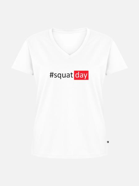 #squatday - Frauen Premium Bio T-Shirt mit V-Ausschnitt - Weiß