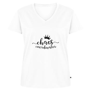 CROWN - chaos coordinator - Women's Premium Organic V-neck T-shirt - white - Front - AI Model Female 172 dark (172cm)