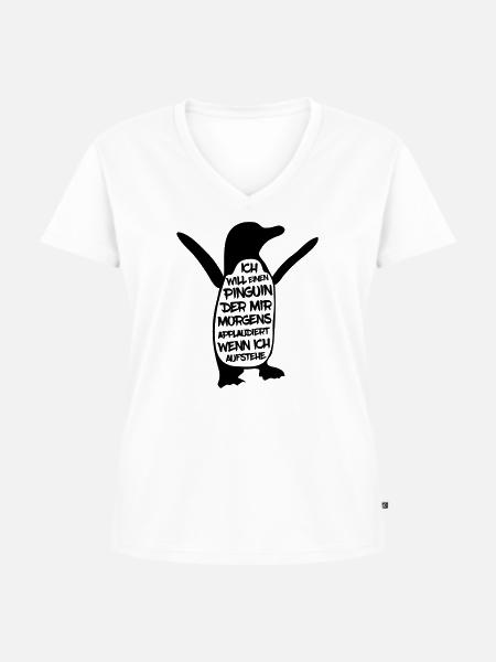 Pinguin der applaudiert - Frauen Premium Bio T-Shirt mit V-Ausschnitt - Weiß