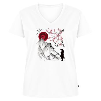 Japan Japanese Art Landscape - Women's Premium Organic V-neck T-shirt - white - Front - AI Model Female 172 dark (172cm)