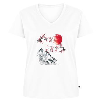 Japan Vintage Japanese Streetwear - Women's Premium Organic V-neck T-shirt - white - Front - AI Model Female 172 dark (172cm)