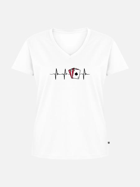 Poker Heartbeat - Frauen Premium Bio T-Shirt mit V-Ausschnitt - Weiß