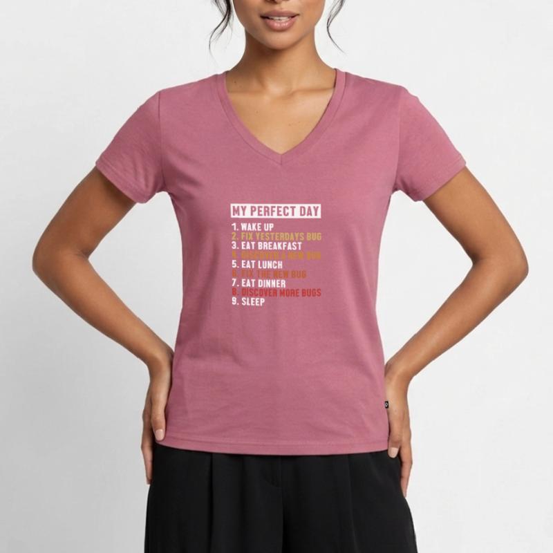 Fix Bugs Perfect Day Developer Coder Programmierer Frauen Premium Bio T-Shirt mit V-Ausschnitt