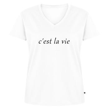 c'est la vie - Women's Premium Organic V-neck T-shirt - white - Front - AI Model Female 172 dark (172cm)