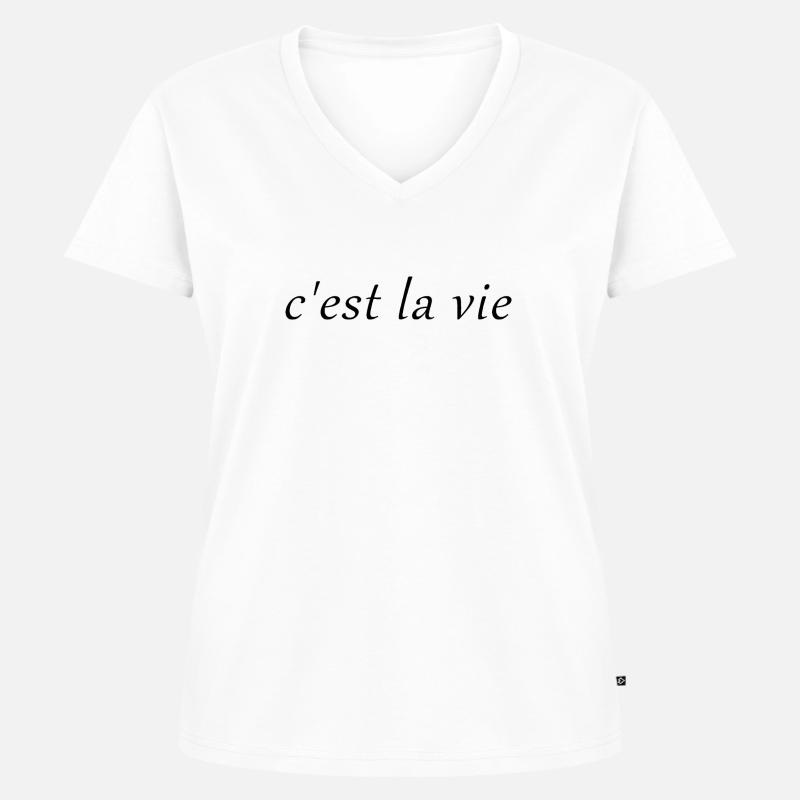 c'est la vie - Frauen Premium Bio T-Shirt mit V-Ausschnitt - Weiß
