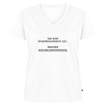 Nationalität | Gegen Nazis Antifa Geschenkidee - Frauen Premium Bio T-Shirt mit V-Ausschnitt - Weiß - Vorne - AI Model Female 172 dark (172cm)