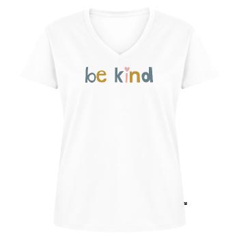 be kind - Frauen Premium Bio T-Shirt mit V-Ausschnitt - Weiß - Vorne - AI Model Female 172 dark (172cm)