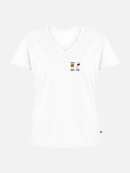 AM COFFEE PM VINO - Frauen Premium Bio T-Shirt mit V-Ausschnitt - Weiß