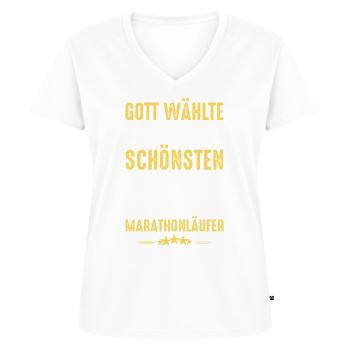 Marathonlauf - Marathonläufer - Frauen Premium Bio T-Shirt mit V-Ausschnitt - Weiß - Vorne - AI Model Female 172 dark (172cm)