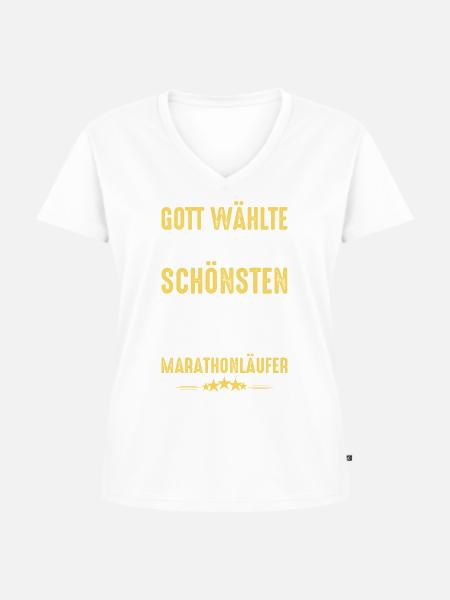 Marathonlauf - Marathonläufer - Frauen Premium Bio T-Shirt mit V-Ausschnitt - Weiß