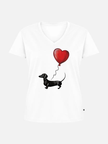Herzballon Dackel Illustration - Frauen Premium Bio T-Shirt mit V-Ausschnitt - Weiß
