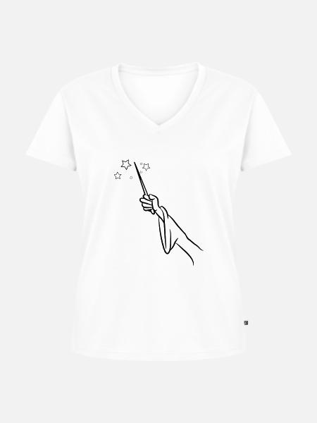 zauberer Zauberstab - Frauen Premium Bio T-Shirt mit V-Ausschnitt - Weiß