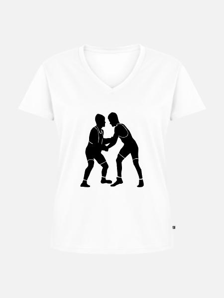 Ringen - Frauen Premium Bio T-Shirt mit V-Ausschnitt - Weiß