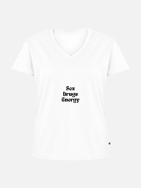 sex drugs Energy - Frauen Premium Bio T-Shirt mit V-Ausschnitt - Weiß