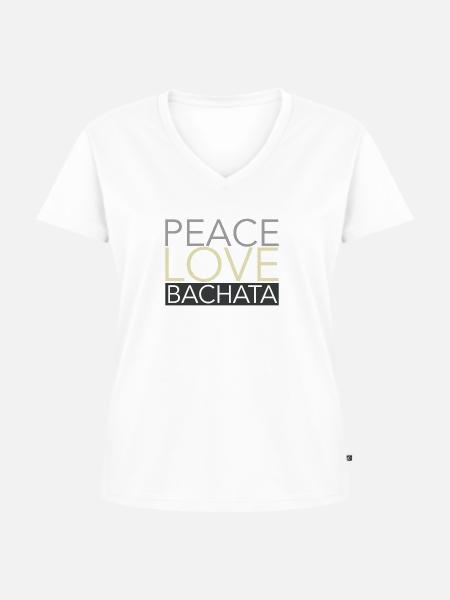 PEACE LOVE BACHATA - auf DanceShirts - Frauen Premium Bio T-Shirt mit V-Ausschnitt - Weiß