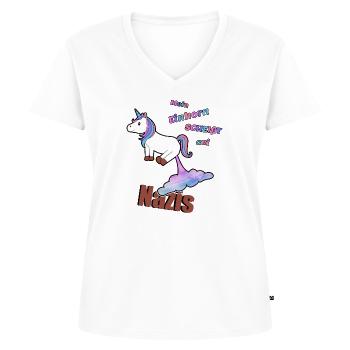 Contre la licorne nazie, contre la droite - T-shirt encolure en V Premium bio Femme - blanc - Devant - AI Model Female 172 dark (172cm)