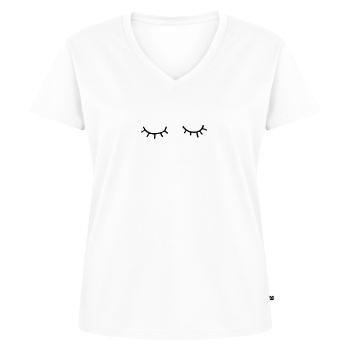 Yeux endormis avec des cils - T-shirt encolure en V Premium bio Femme - blanc - Devant - AI Model Female 172 dark (172cm)