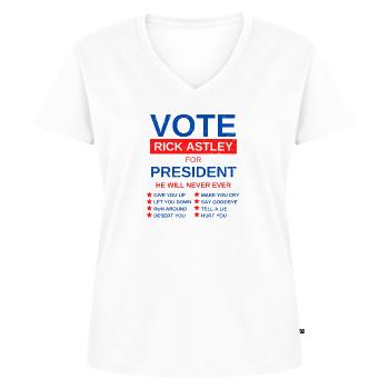 Dire une idée de cadeau Votez Rick Astley pour le président - T-shirt encolure en V Premium bio Femme - blanc - Devant - AI Model Female 172 dark (172cm)