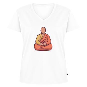 Ein Mönch, der Yoga praktiziert - Frauen Premium Bio T-Shirt mit V-Ausschnitt - Weiß - Vorne - AI Model Female 172 dark (172cm)