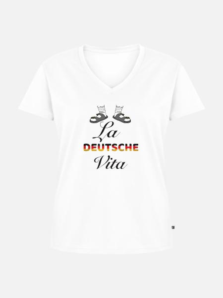 La deutsche Vita - Frauen Premium Bio T-Shirt mit V-Ausschnitt - Weiß