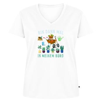 Bin dann mal in meinem Büro -Garten Arbeit - Frauen Premium Bio T-Shirt mit V-Ausschnitt - Weiß - Vorne - AI Model Female 172 dark (172cm)