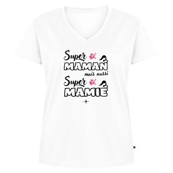 Super maman et super mamie Cadeau grand-mère mamy - T-shirt encolure en V Premium bio Femme - blanc - Devant - AI Model Female 172 dark (172cm)