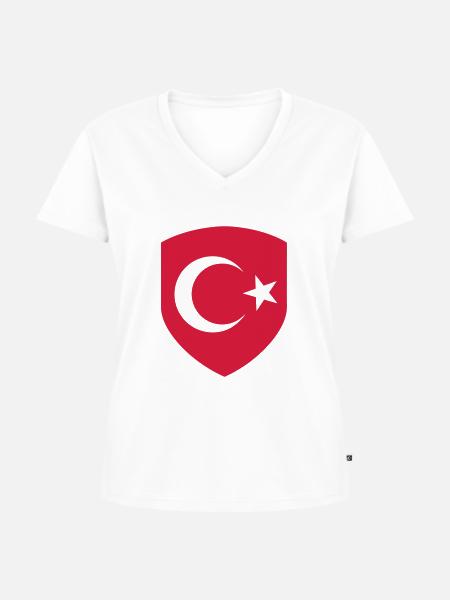 Türkische Flagge - Wappen - Frauen Premium Bio T-Shirt mit V-Ausschnitt - Weiß