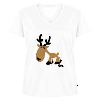 Rentier Rudi (c) - Frauen Premium Bio T-Shirt mit V-Ausschnitt - Weiß - Vorne - AI Model Female 172 dark (172cm)
