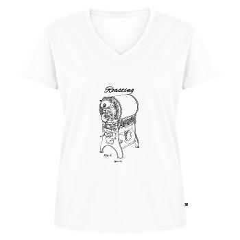 Roastery Coffee Beans Drawing Roasting Machine - T-shirt encolure en V Premium bio Femme - blanc - Devant - AI Model Female 172 dark (172cm)