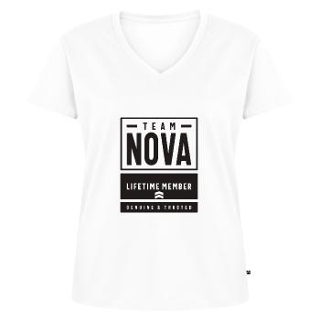 Benutzerdefinierter Name von Nova - Frauen Premium Bio T-Shirt mit V-Ausschnitt - Weiß - Vorne - AI Model Female 172 dark (172cm)