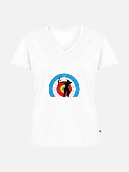 Bogenschießen Frau- Bogenschützin Spruch - Frauen Premium Bio T-Shirt mit V-Ausschnitt - Weiß
