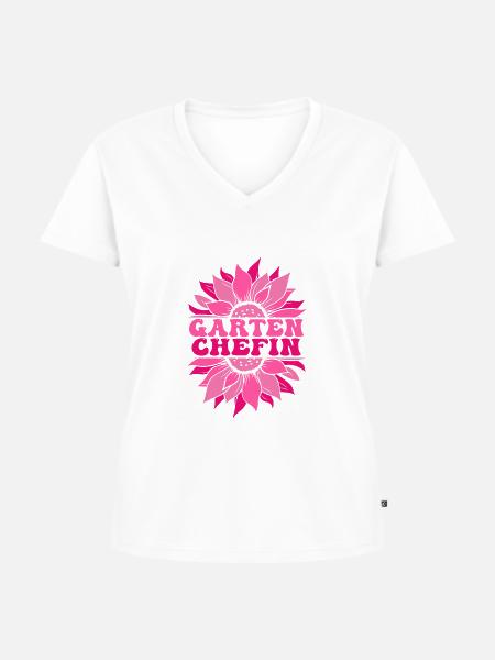 Gartenchefin, Gartenarbeit Frau, Garten - Frauen Premium Bio T-Shirt mit V-Ausschnitt - Weiß